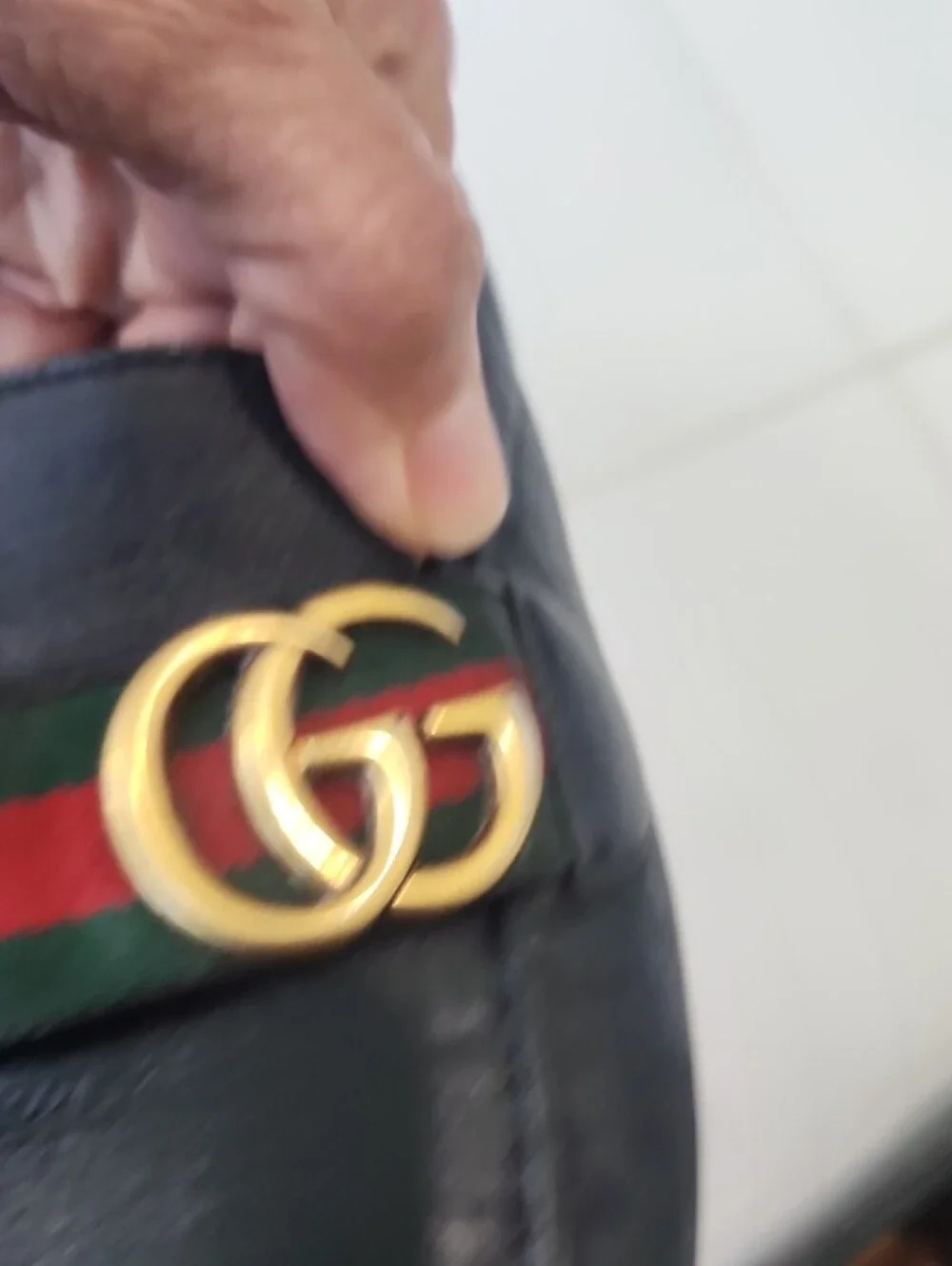 Gucci Black Leather Loafers with Green and Red Web & Gold Double G